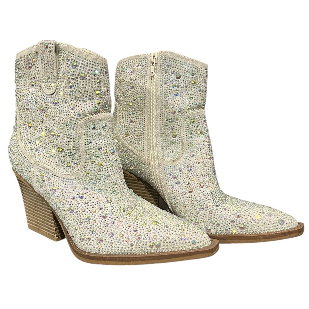 OOHRHN Rainbow Rhinestones Glitter Sparkly
Ankle Western Cowgirl Heeled Boots W8